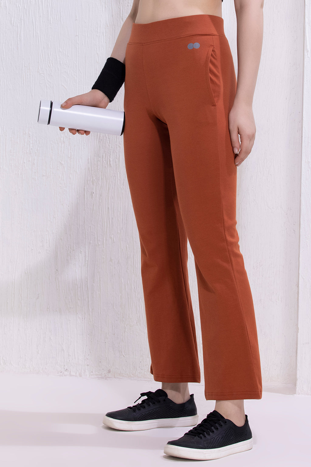 Orange High-Rise Flared Yoga Pants with Side Pockets