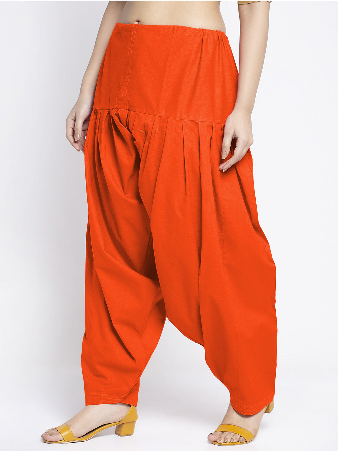 Orange Solid Cotton Salwar Pant