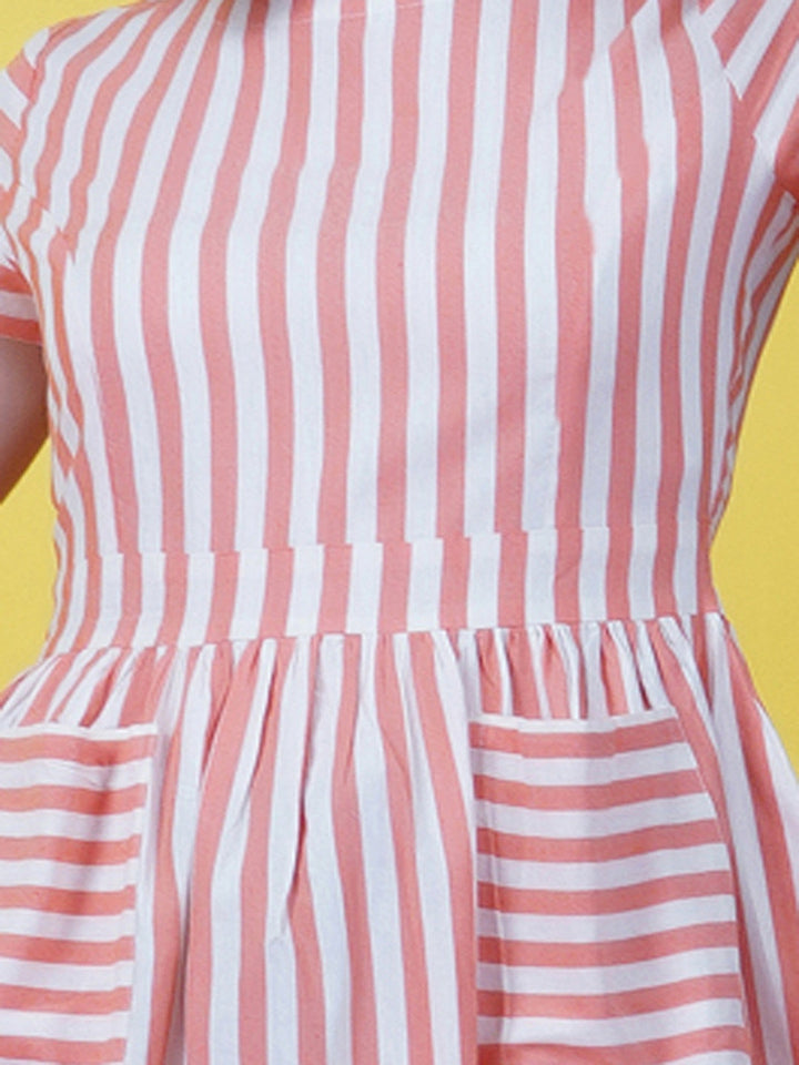 Orange-White-Stripe-Dress-With-Front-Pockets