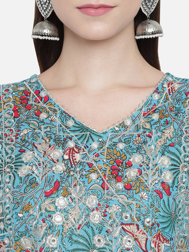 Celadon-Blue-Mirror-Embroidery-A-Line-Kurta