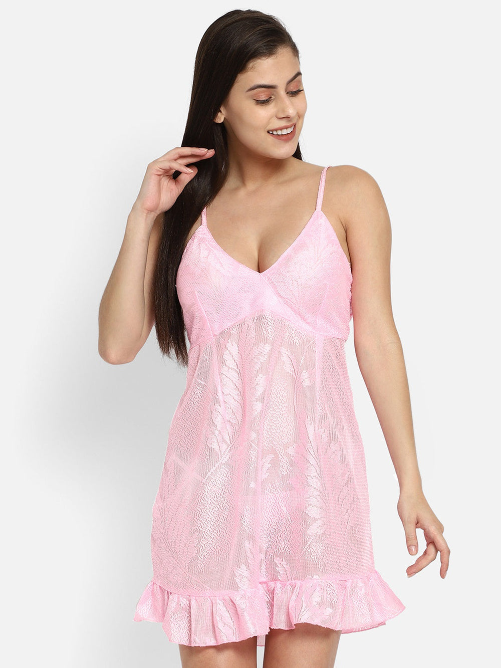 Padded Self-Patterned Babydoll In Light Pink