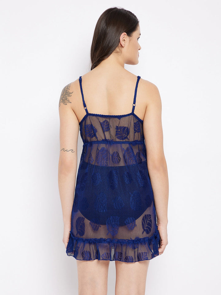 Padded Self-Patterned Babydoll In Royal Blue