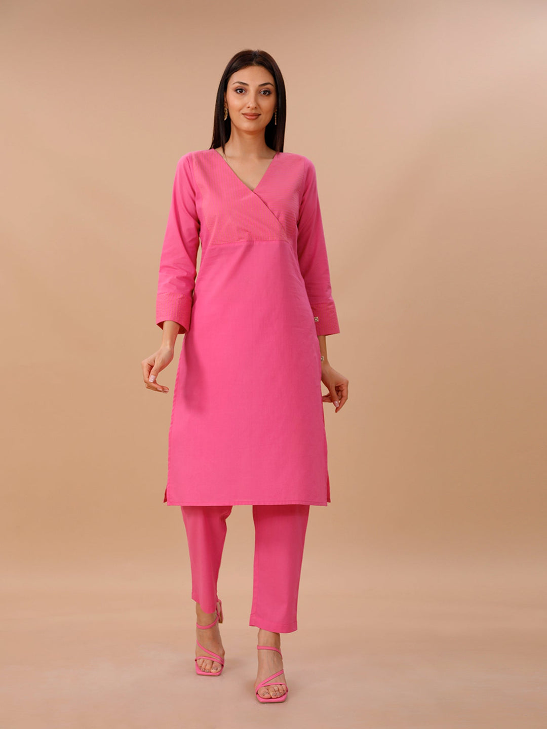 Palette Hot Pink Tagai Designed Kurta & Pants Set