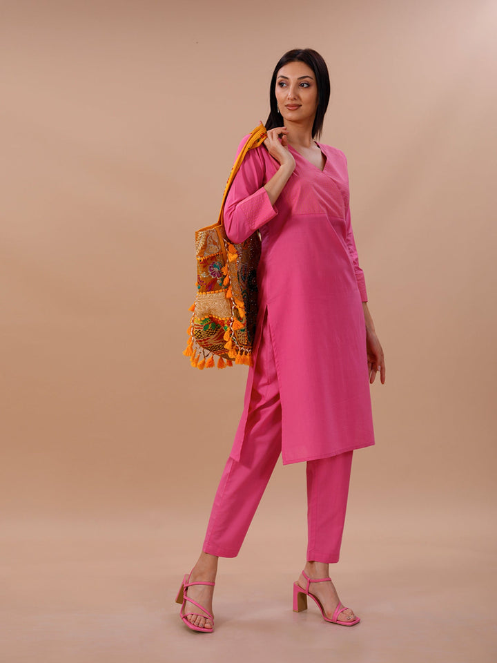 Palette Hot Pink Tagai Designed Kurta & Pants Set