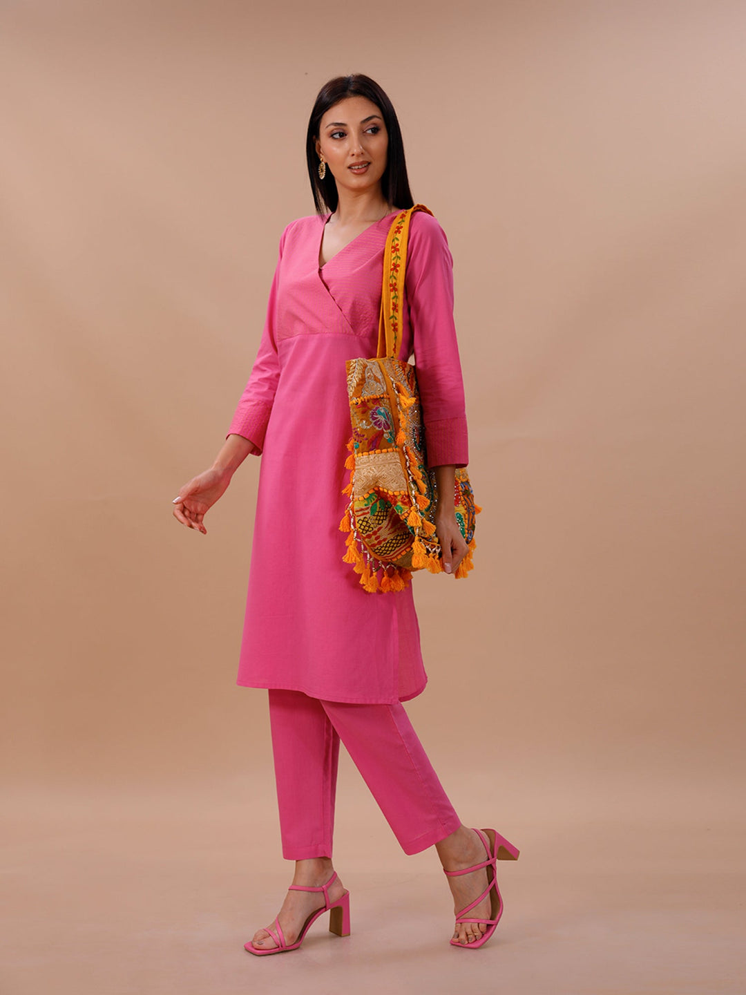 Palette Hot Pink Tagai Designed Kurta & Pants Set