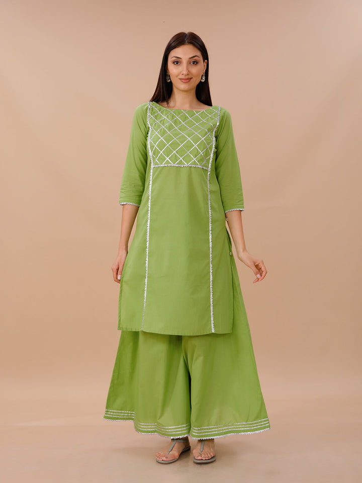 Palette Leaf Green Cotton Gotta Patti Sharara Set