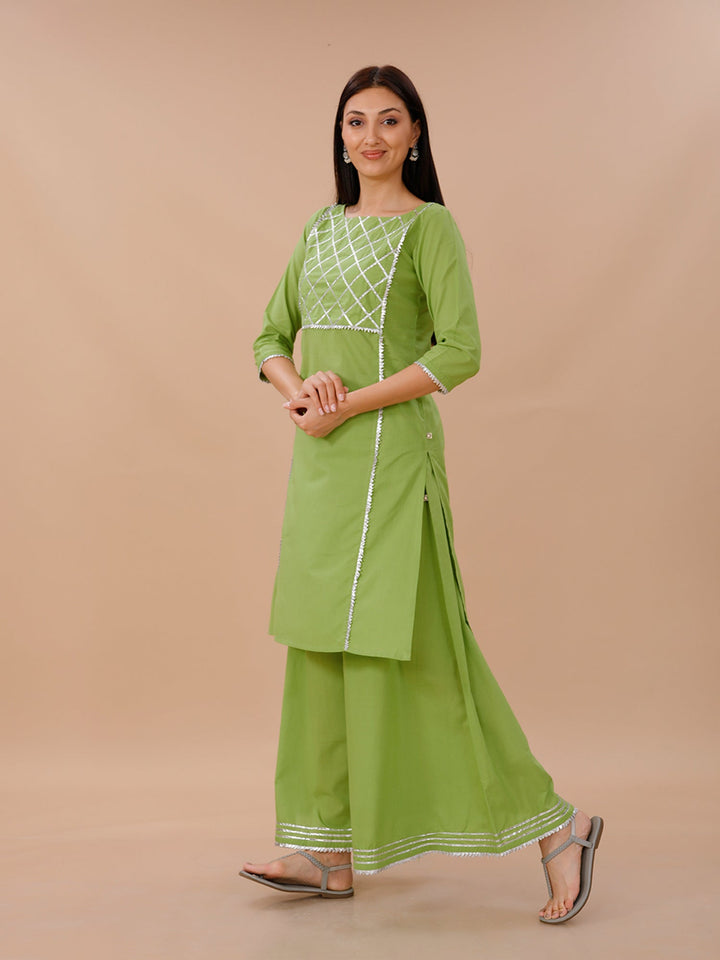 Palette Leaf Green Cotton Gotta Patti Sharara Set