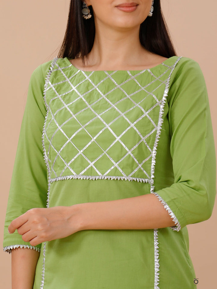 Palette Leaf Green Cotton Gotta Patti Sharara Set