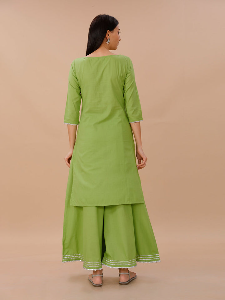 Palette Leaf Green Cotton Gotta Patti Sharara Set