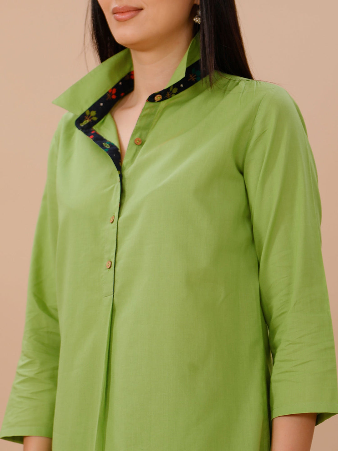 Palette Leaf Green Cotton Kurta and Pants Set
