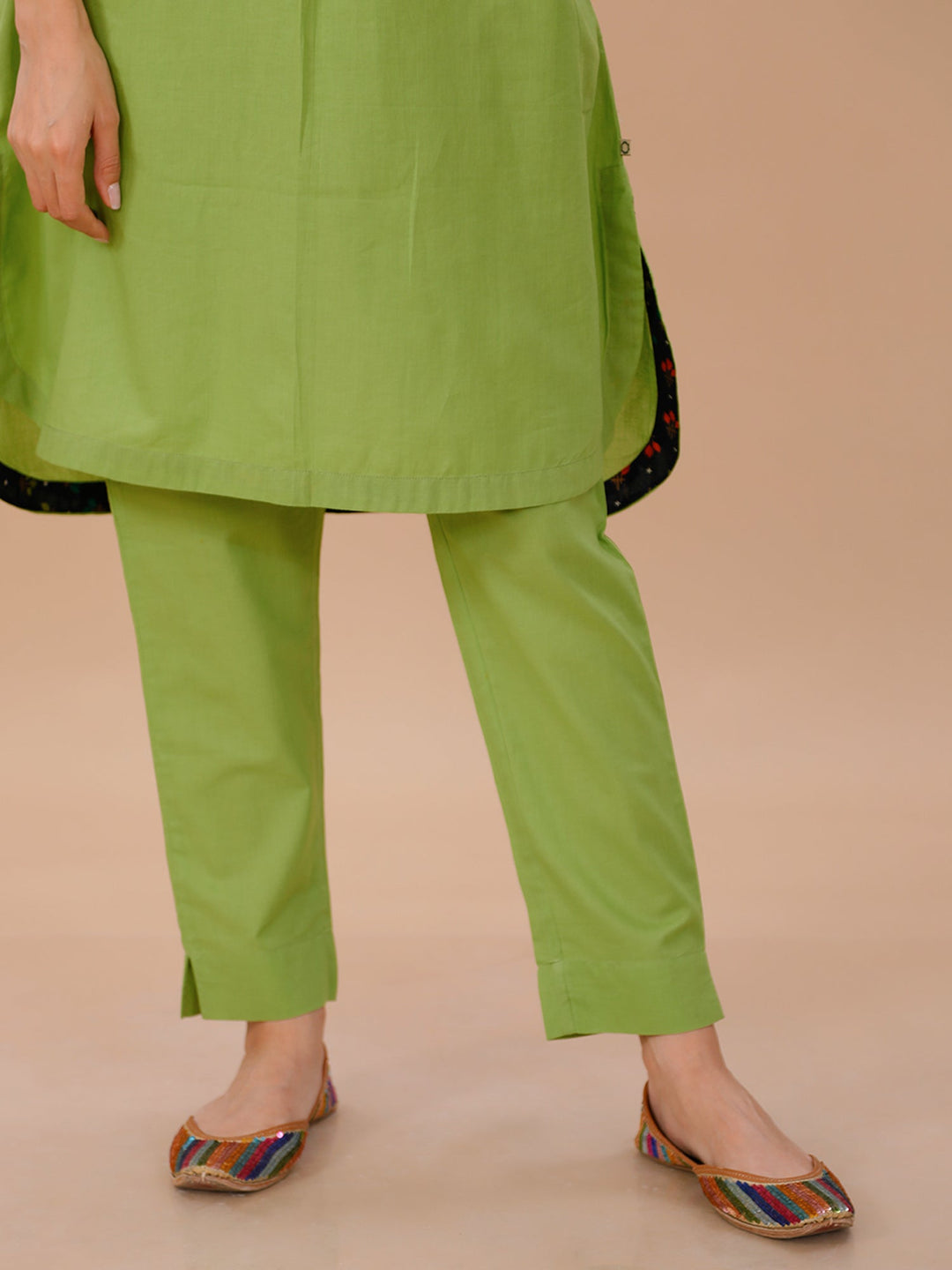 Palette Leaf Green Cotton Kurta and Pants Set