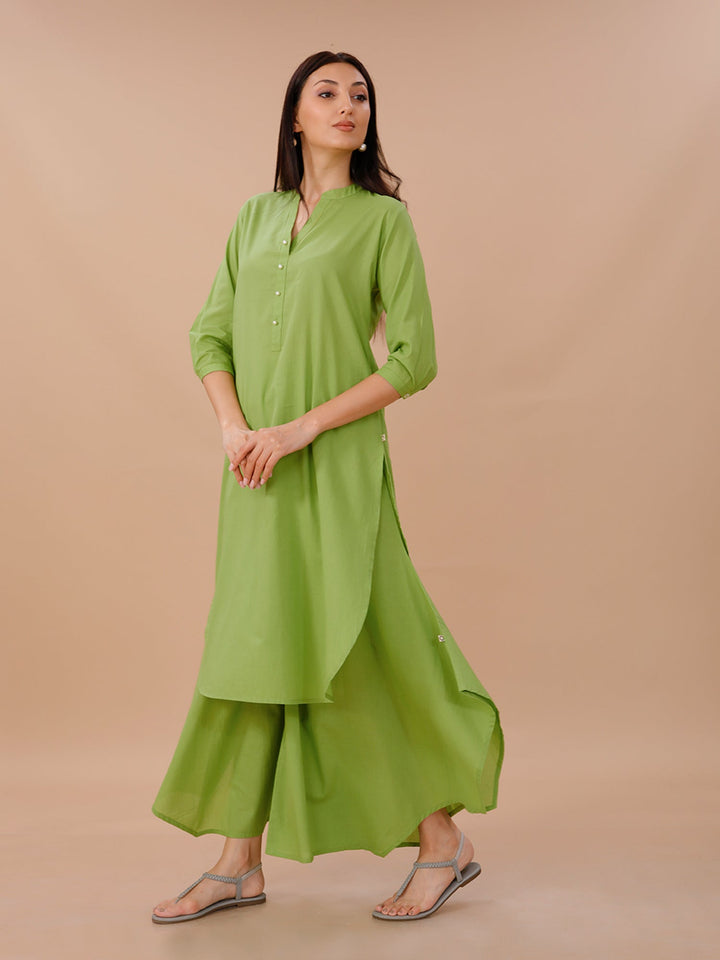 Palette Leaf Green Kurta with Assymetrical Pants