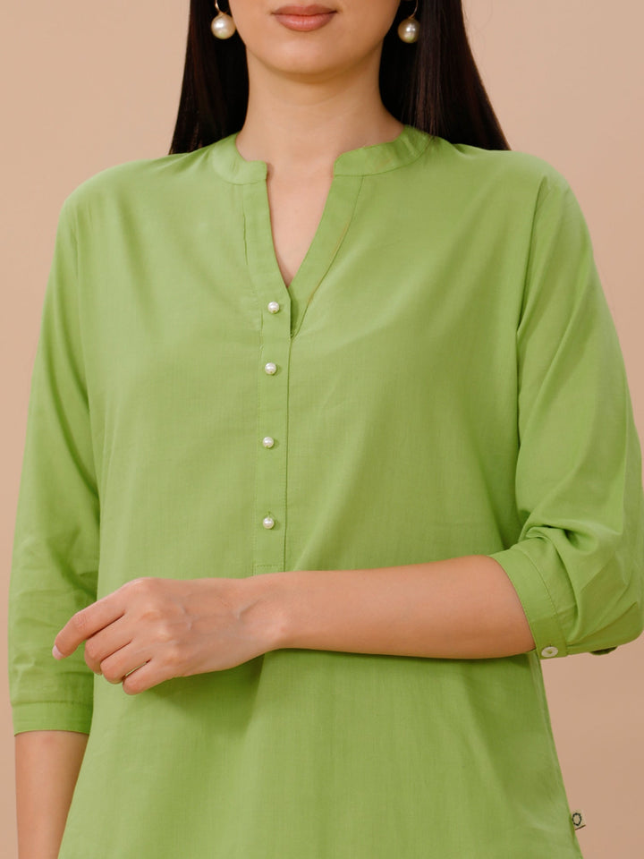 Palette Leaf Green Kurta with Assymetrical Pants
