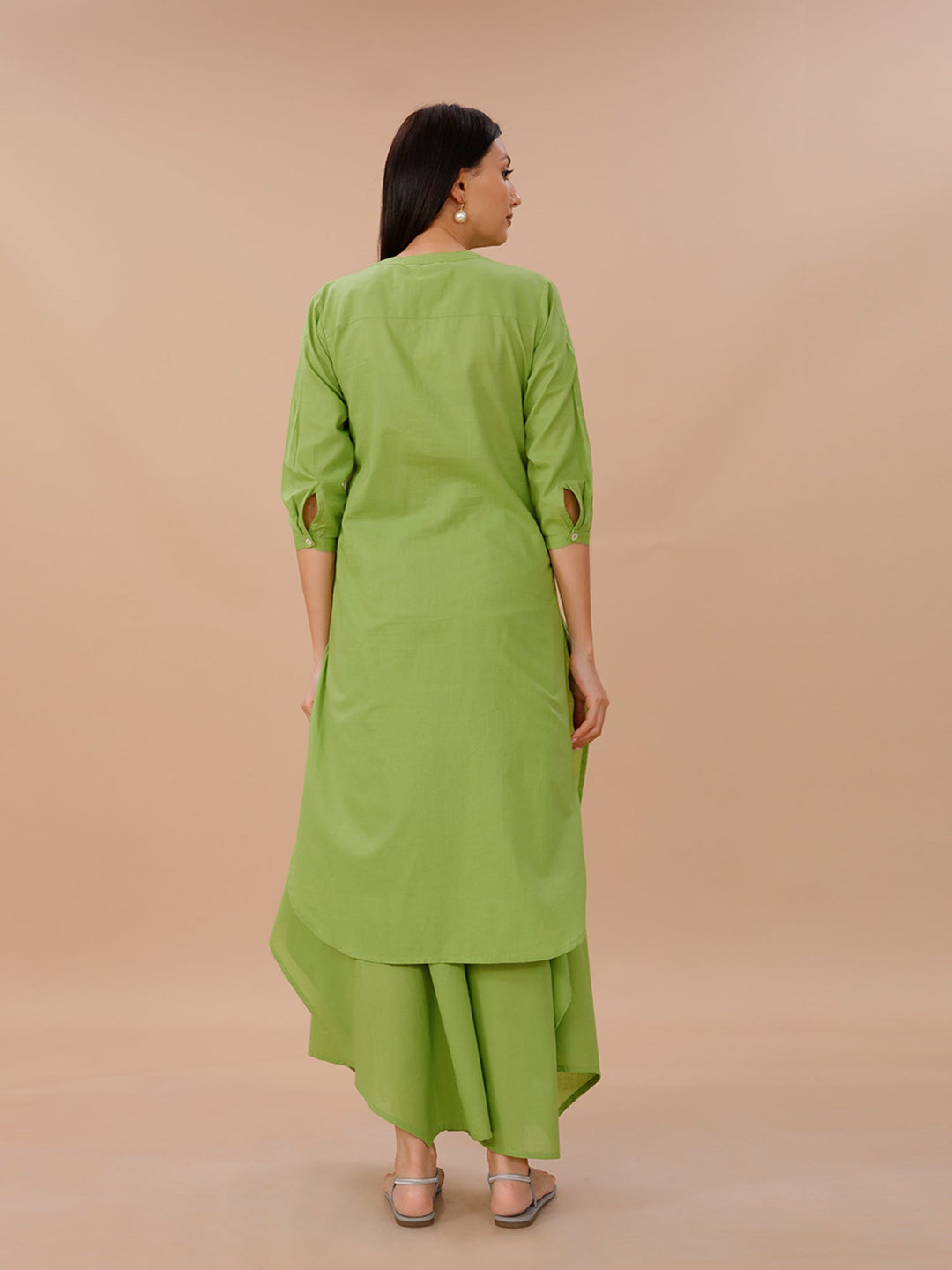 Palette Leaf Green Kurta with Assymetrical Pants