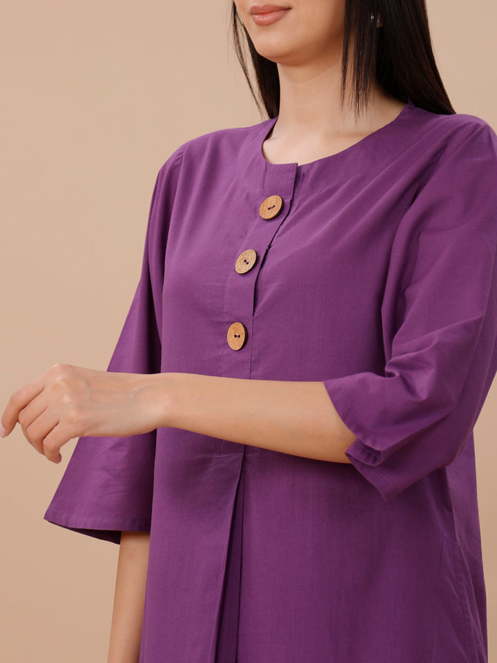 Palette Purple Cotton A-line Kurta With Pants