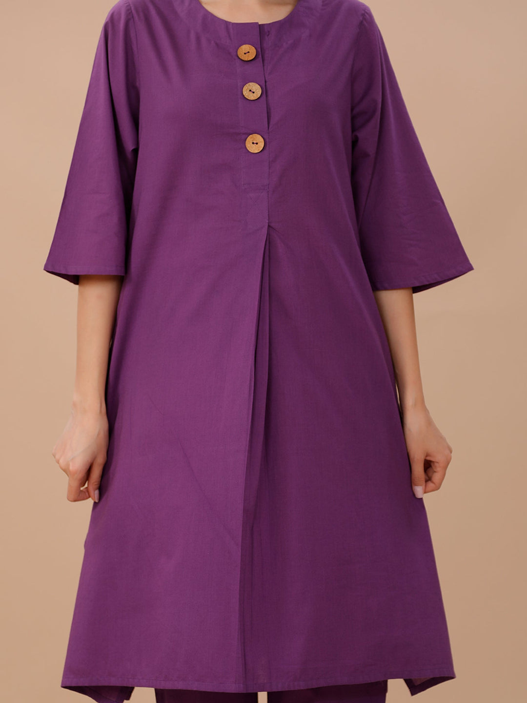 Palette Purple Cotton A-line Kurta With Pants