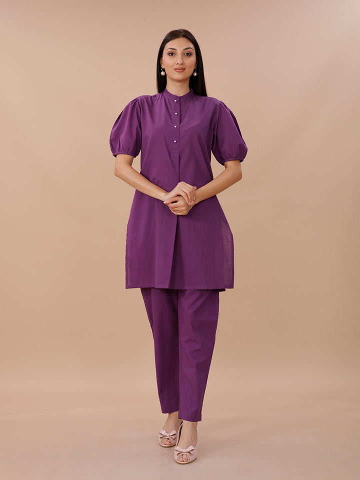 Palette Purple Cotton Kurta With Straight Pants