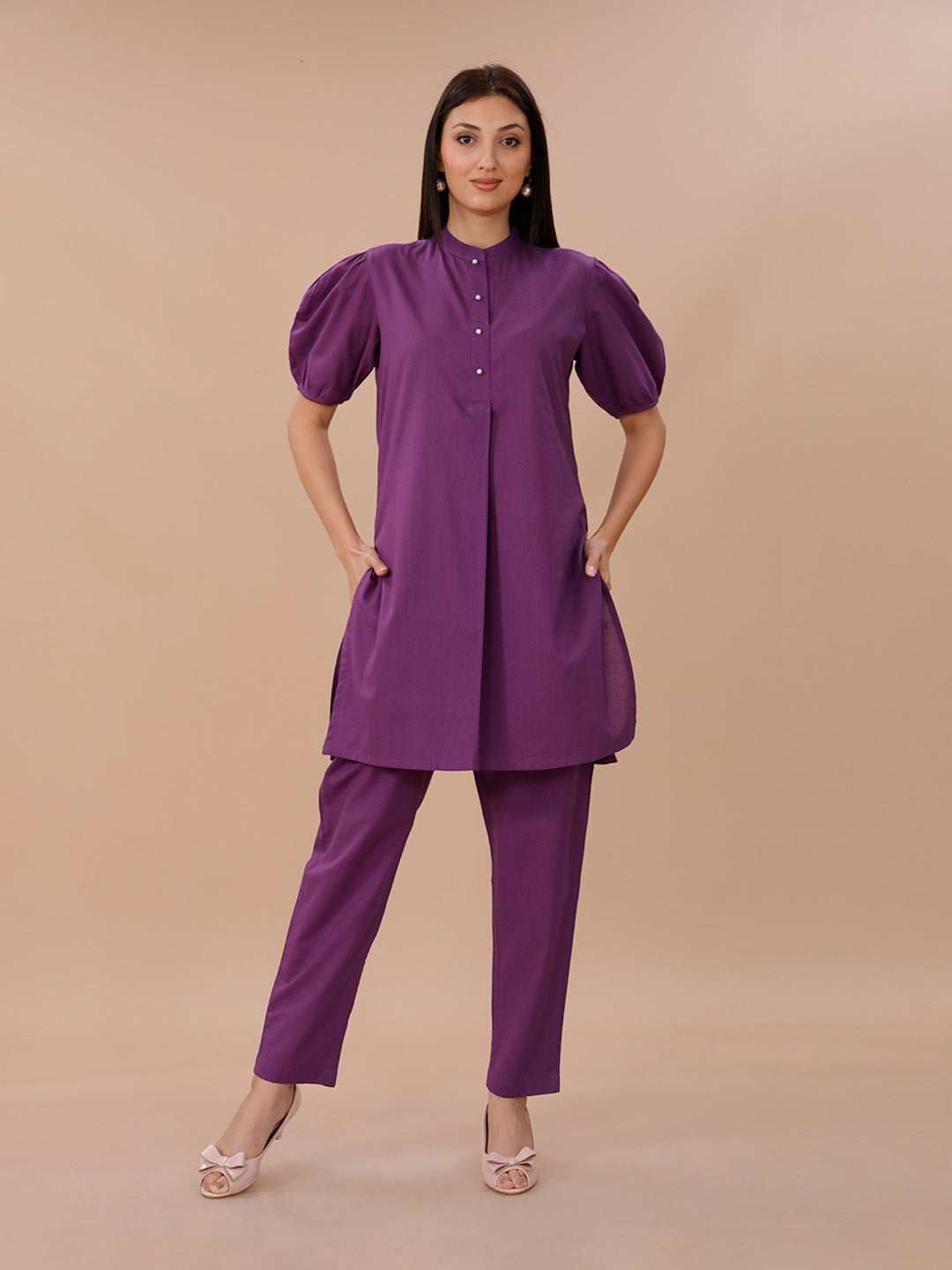 Palette Purple Cotton Kurta With Straight Pants