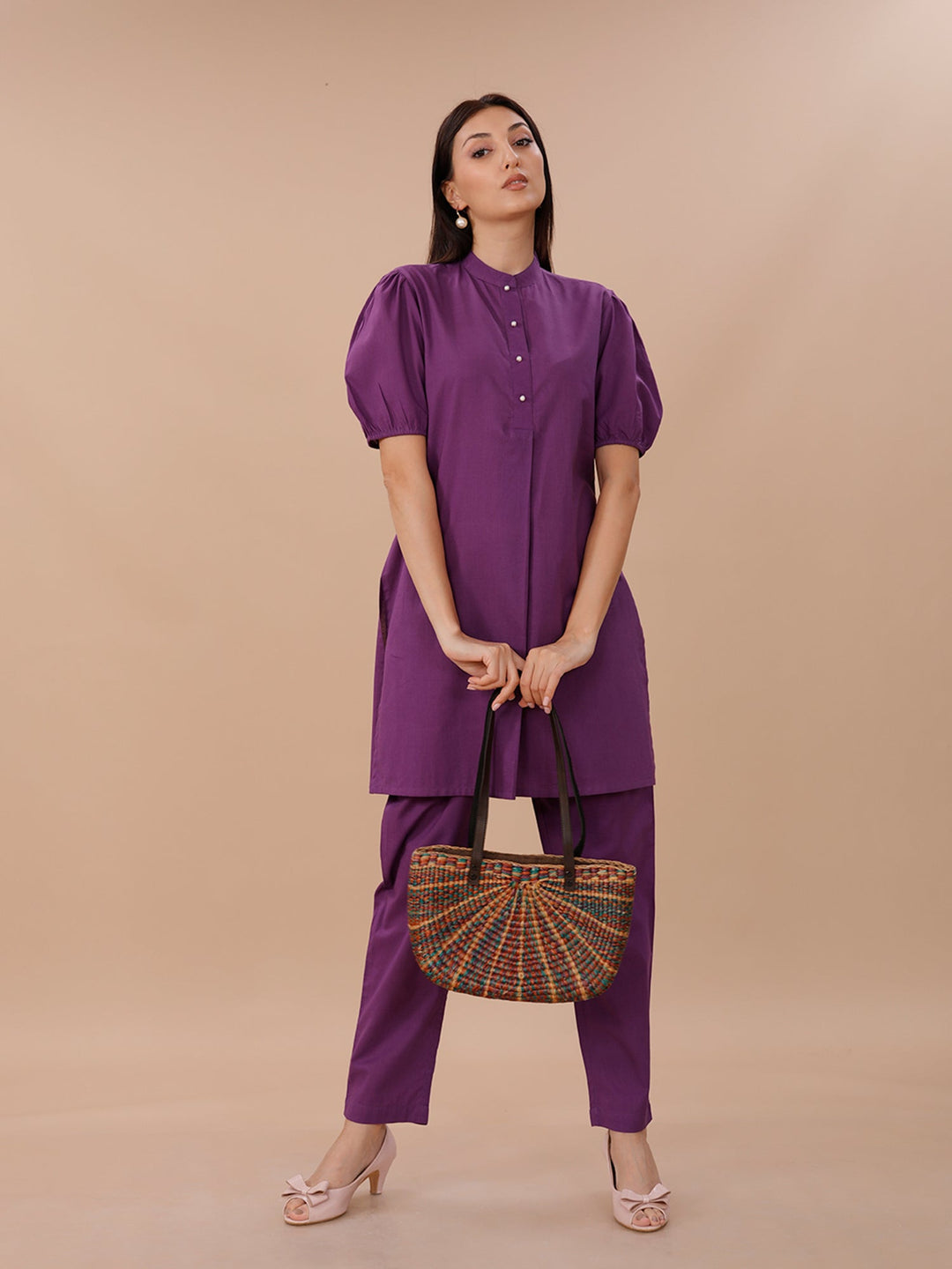 Palette Purple Cotton Kurta With Straight Pants