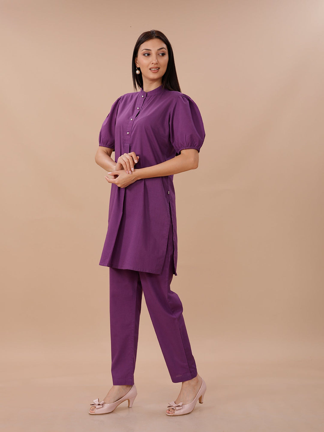 Palette Purple Cotton Kurta With Straight Pants