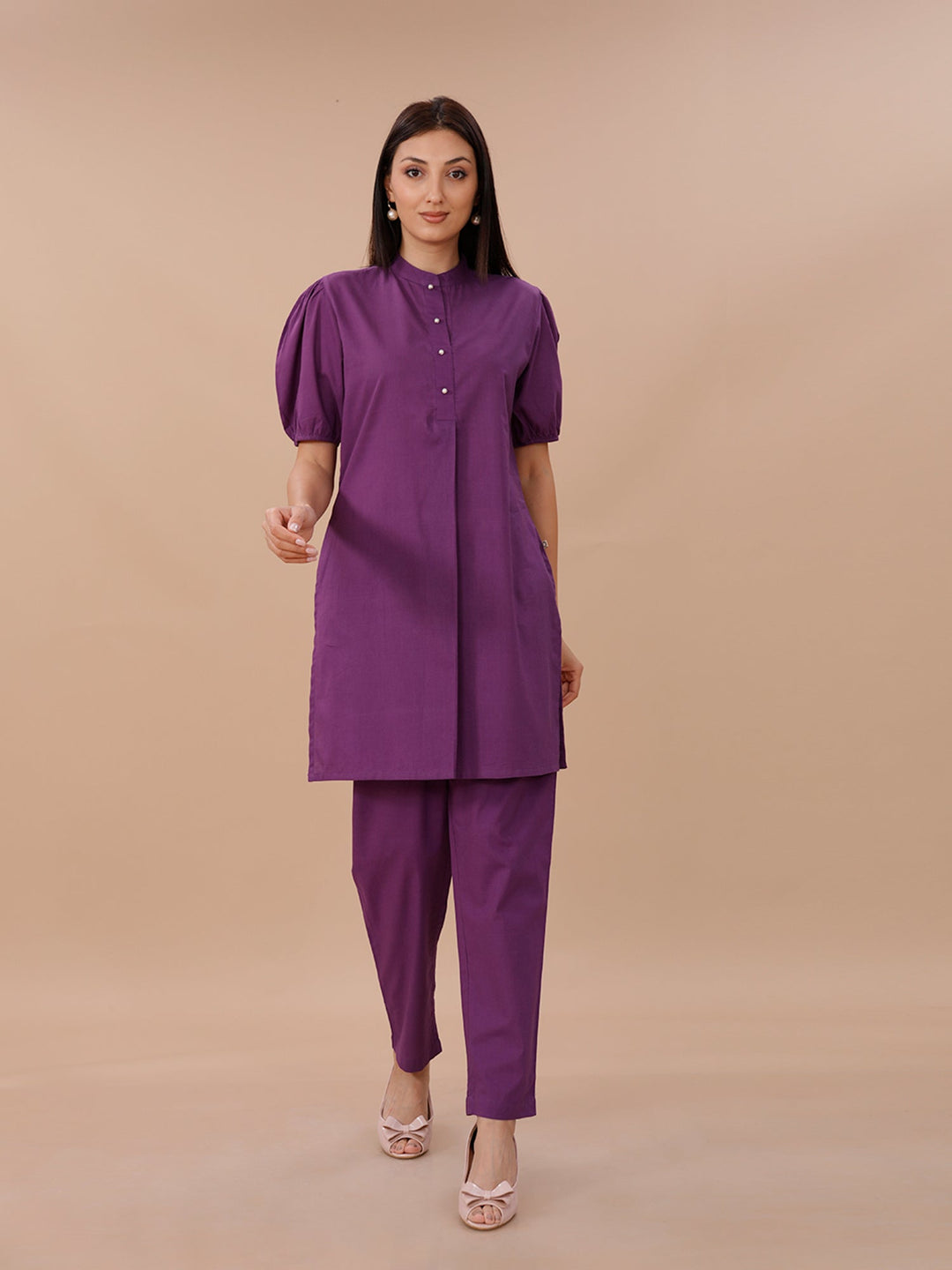 Palette Purple Cotton Kurta With Straight Pants