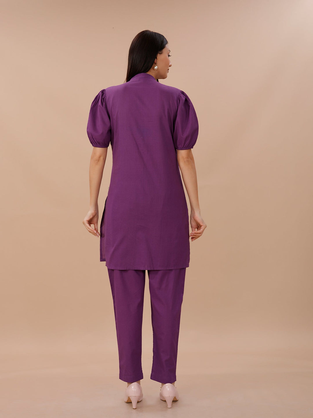 Palette Purple Cotton Kurta With Straight Pants