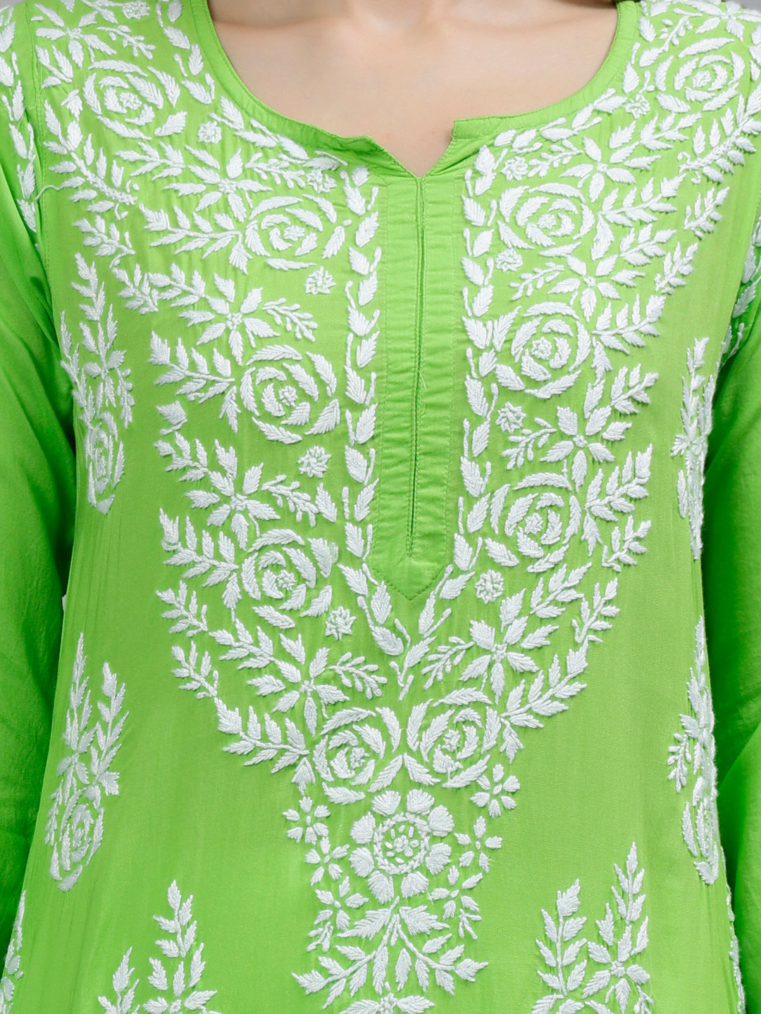 Parrot-Green-Modal-Embroidered-Chikankari-Kurti
