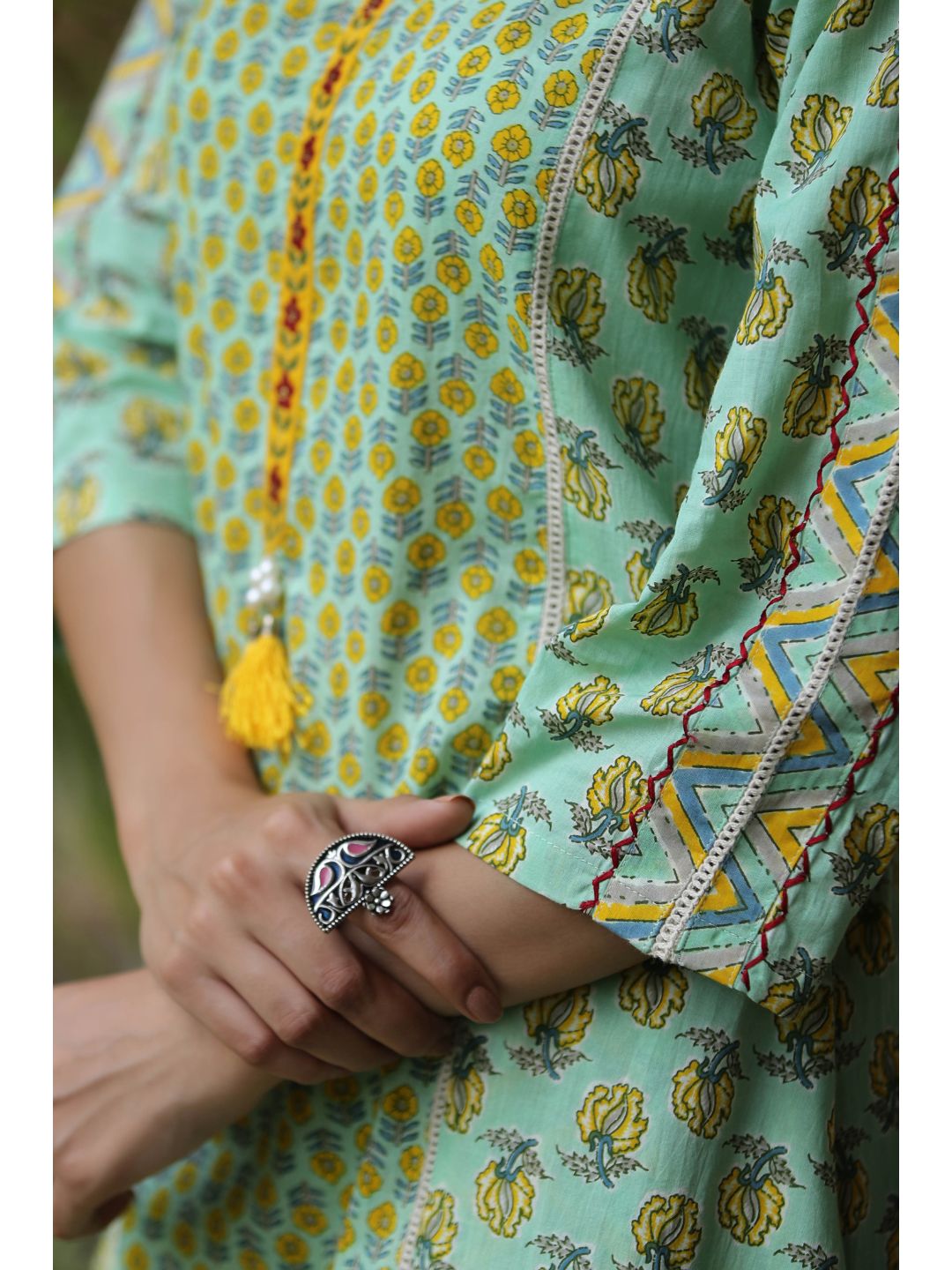 Pastel Green & Yellow Floral Printed Suit Set