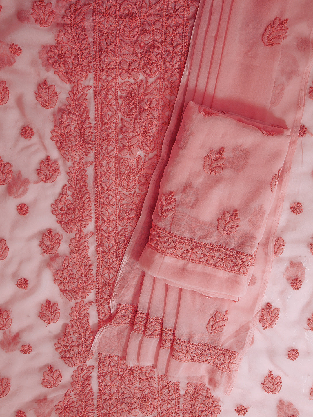 Peach Chikankari Unstitched Dress Material