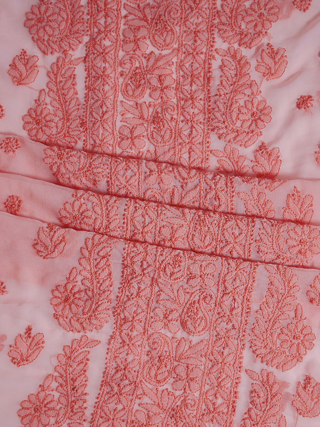 Peach Chikankari Unstitched Dress Material