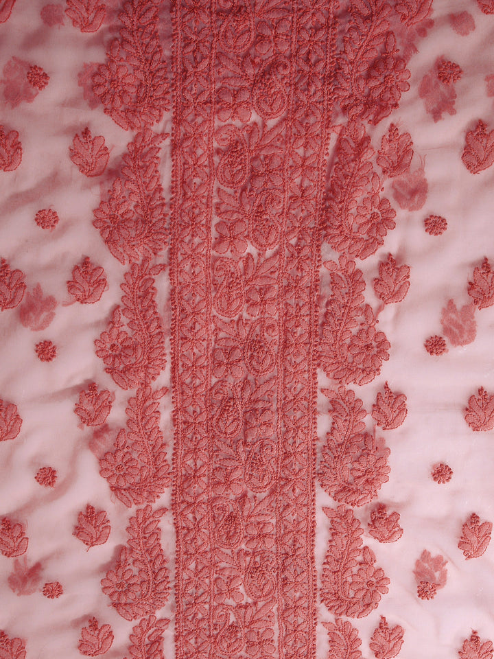 Peach Chikankari Unstitched Dress Material