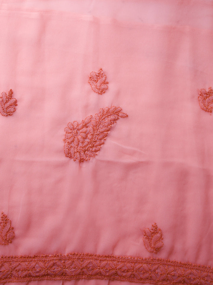 Peach Chikankari Unstitched Dress Material