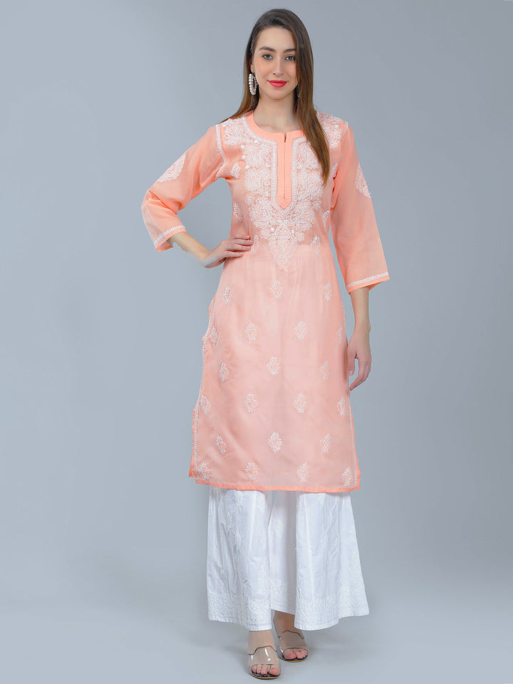 Peach-Cotton-Chikankari-Straight-Kurta