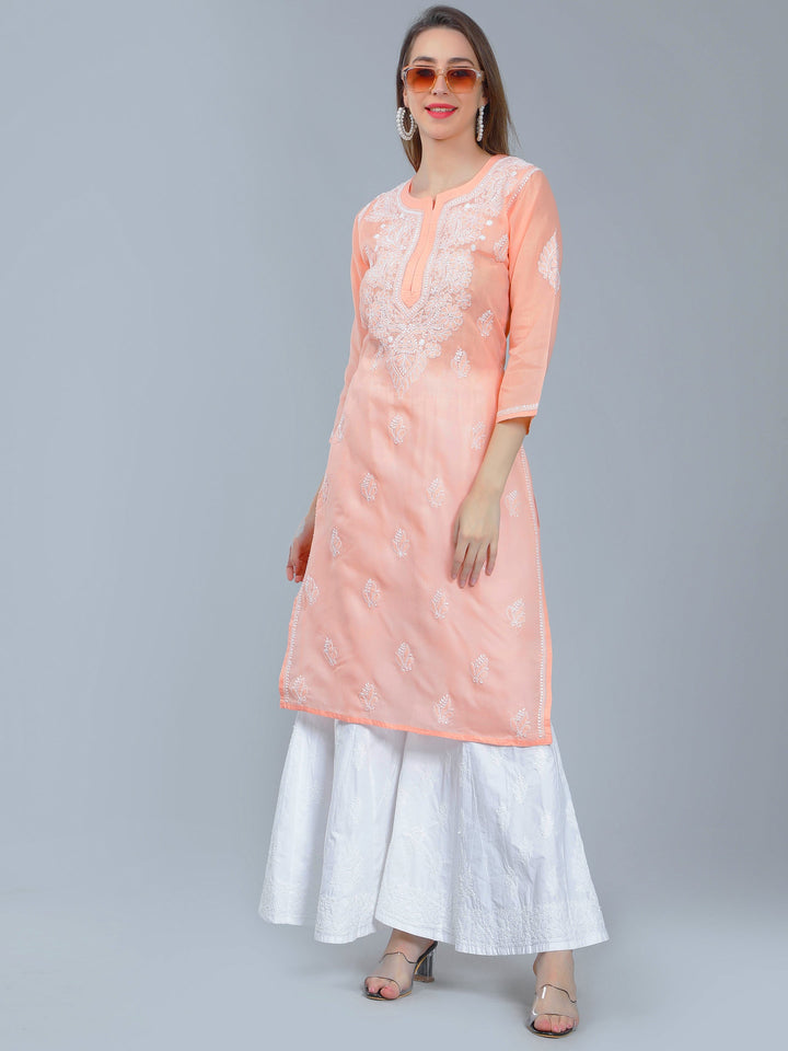 Peach-Cotton-Chikankari-Straight-Kurta