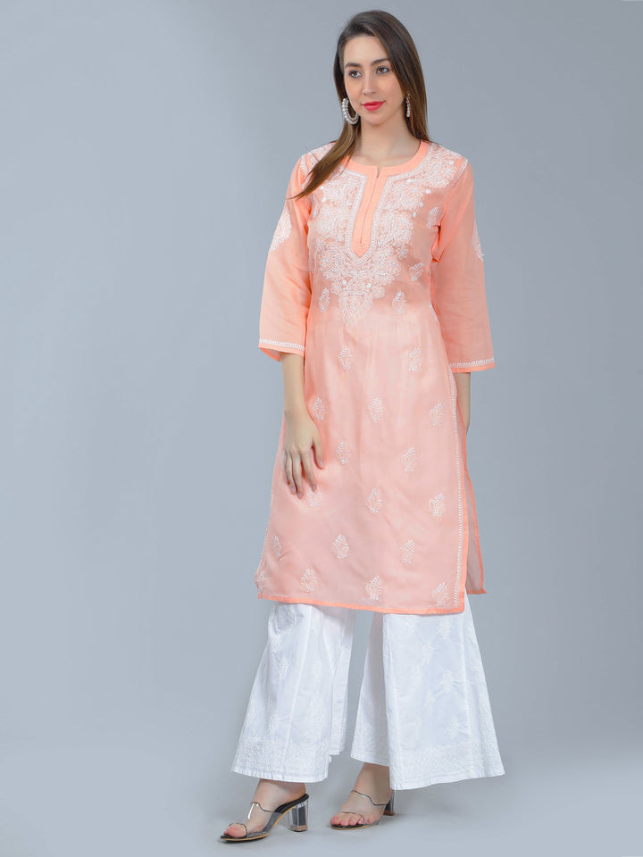 Peach-Cotton-Chikankari-Straight-Kurta