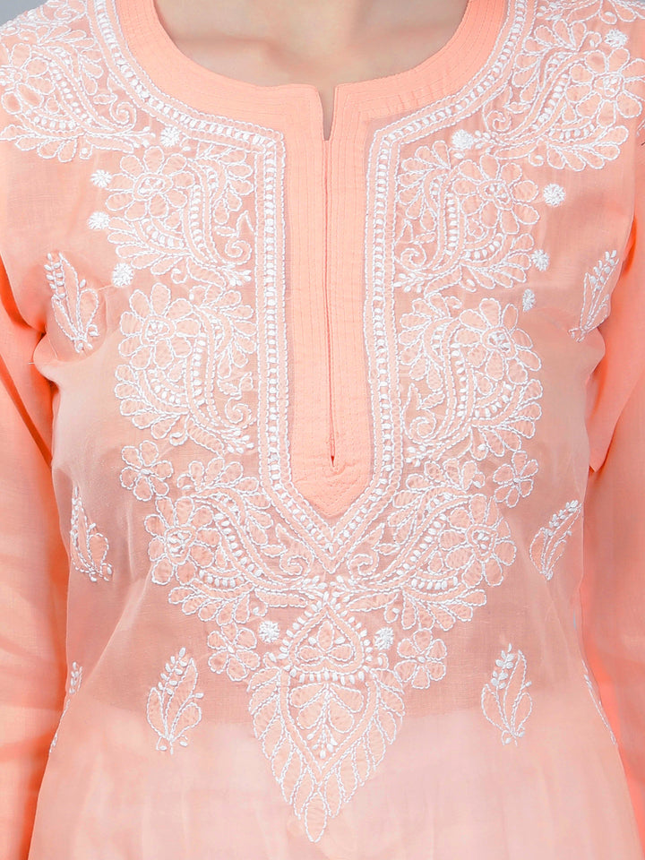 Peach-Cotton-Chikankari-Straight-Kurta