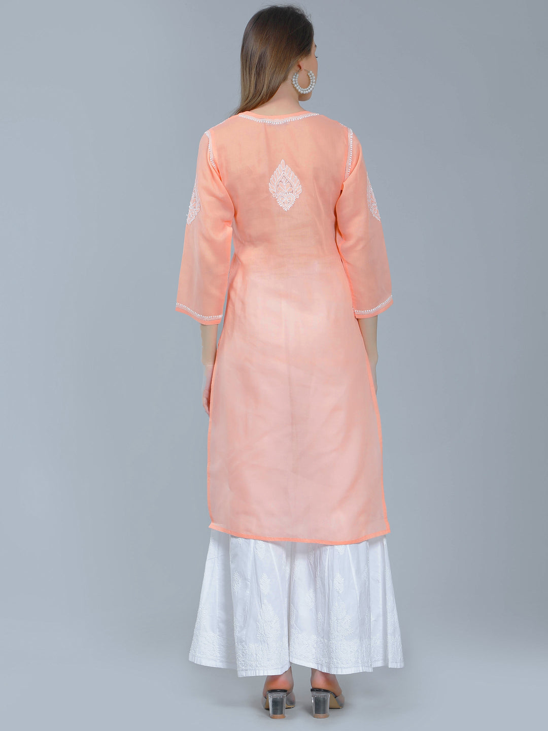 Peach-Cotton-Chikankari-Straight-Kurta