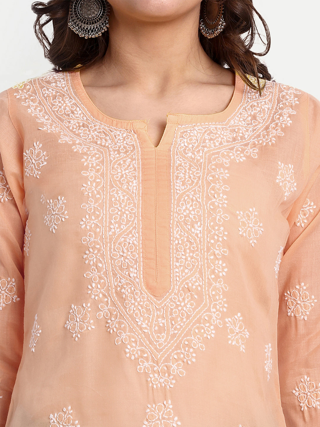 Peach Cotton Chikankari Tunic Kurti