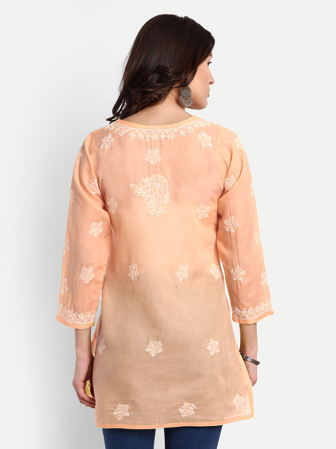 Peach Cotton Chikankari Tunic Kurti