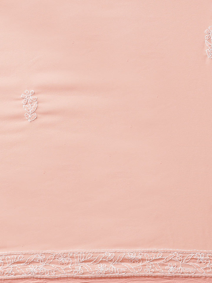 Peach-Embroidered-Chikan-Saree-With-Blouse