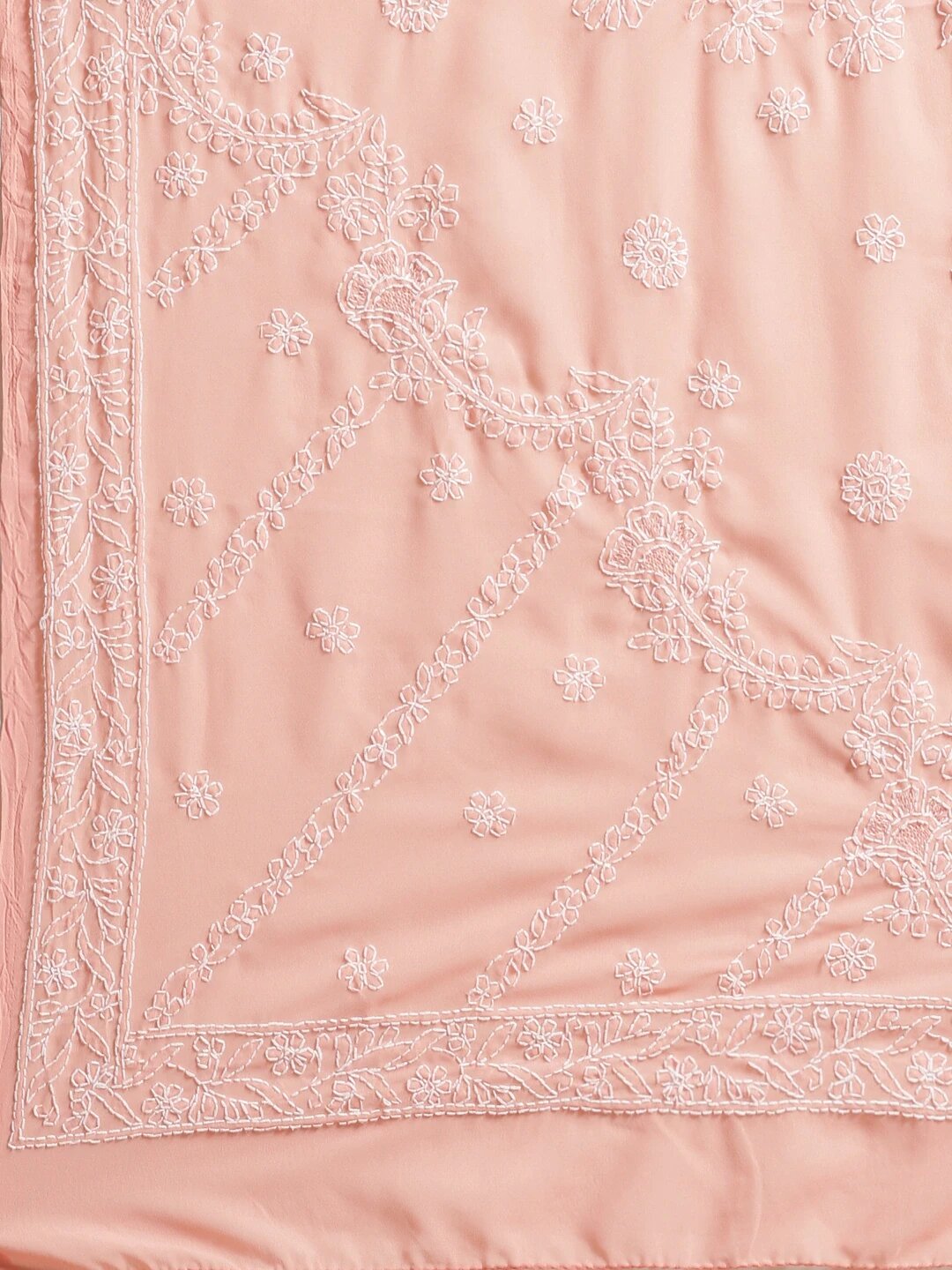 Peach-Embroidered-Chikan-Saree-With-Blouse
