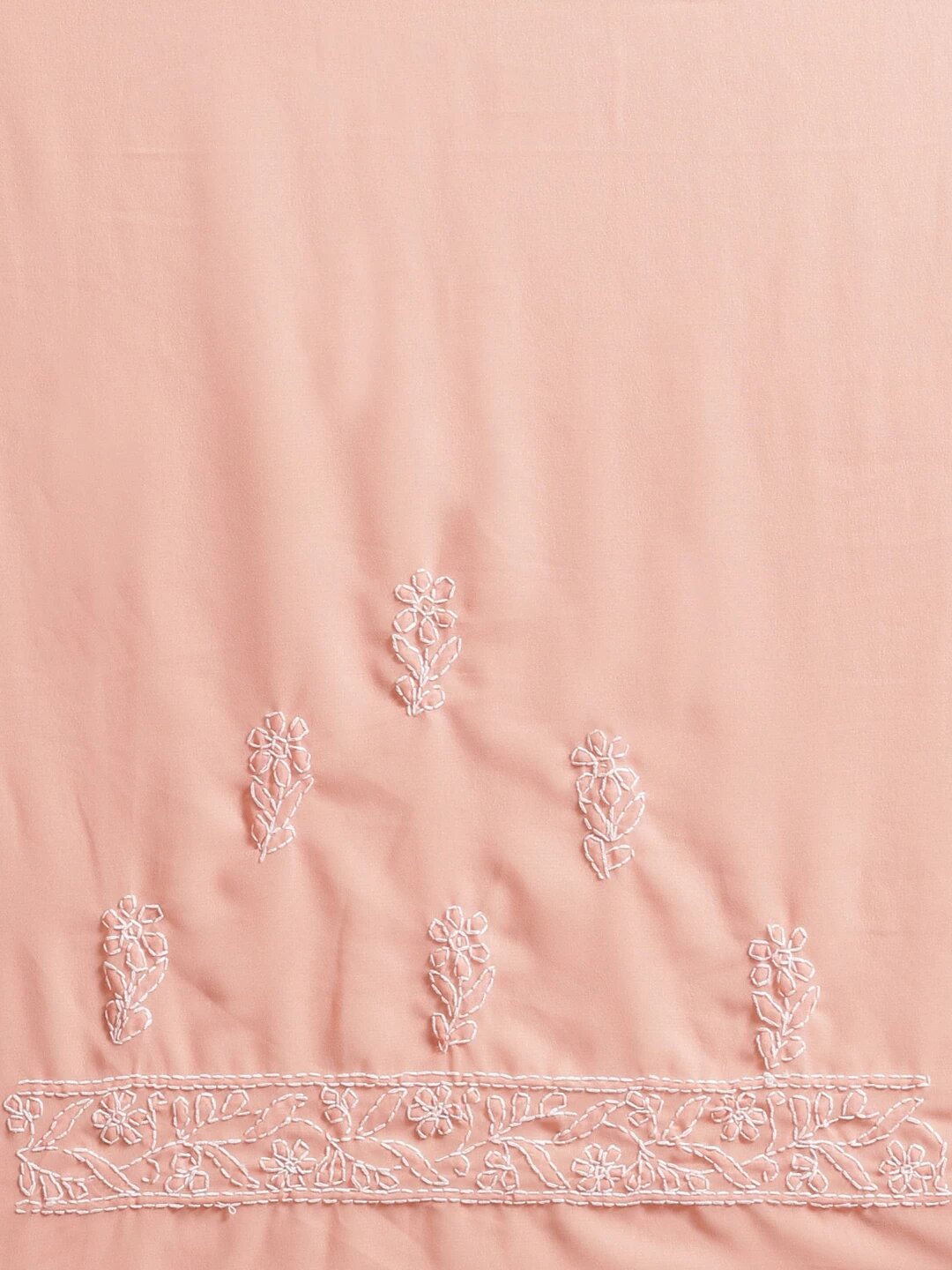 Peach-Embroidered-Chikan-Saree-With-Blouse