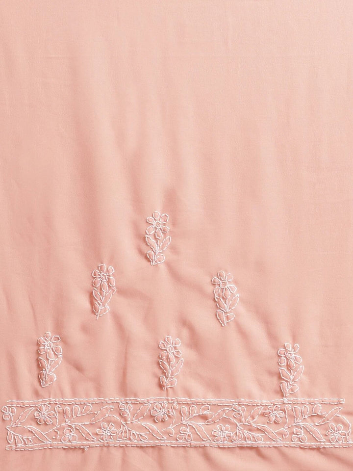 Peach-Embroidered-Chikan-Saree-With-Blouse