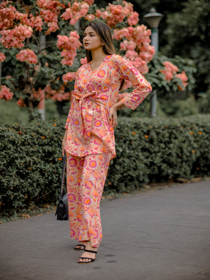 Peach-Floral-Cotton-Coord-Set