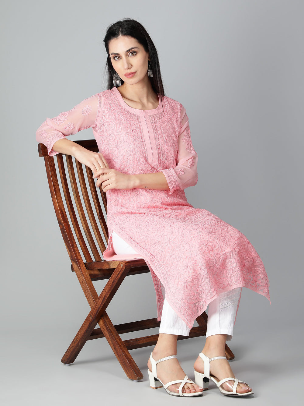 Peach-Georgette-Chikankari-Kurta-with-Slip