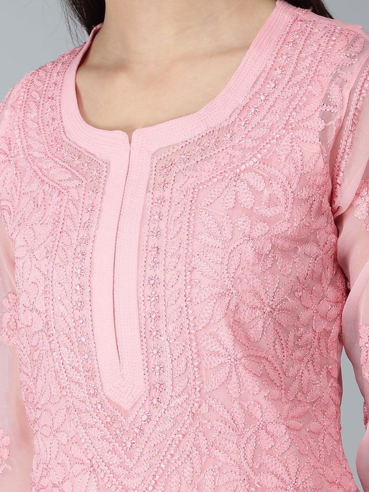 Peach-Georgette-Chikankari-Kurta-with-Slip
