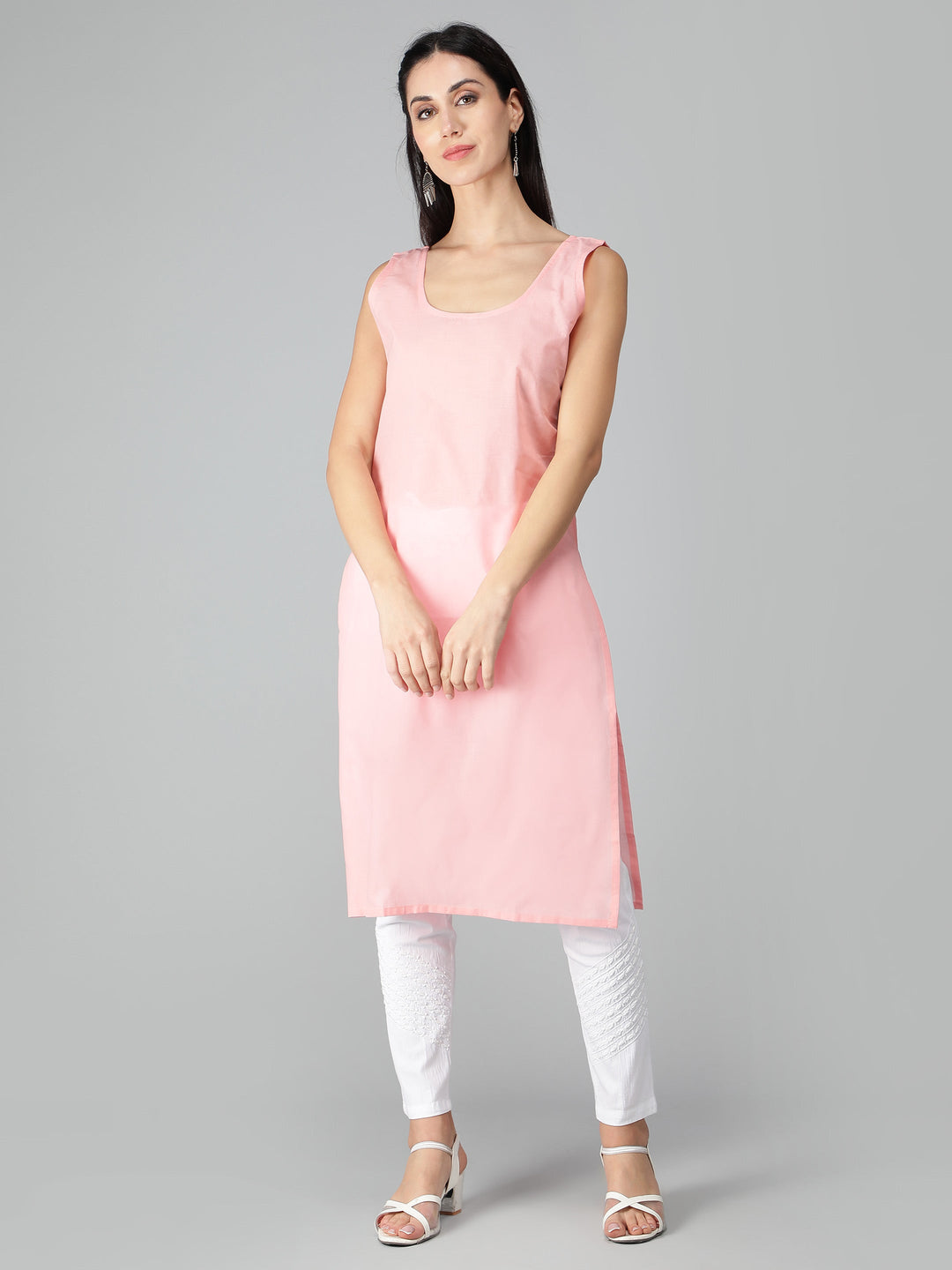 Peach-Georgette-Chikankari-Kurta-with-Slip