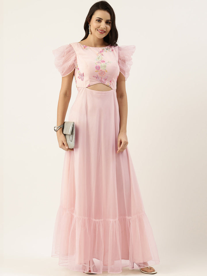 Peach-Georgette-Embroidered-Boat-Neck-Gown