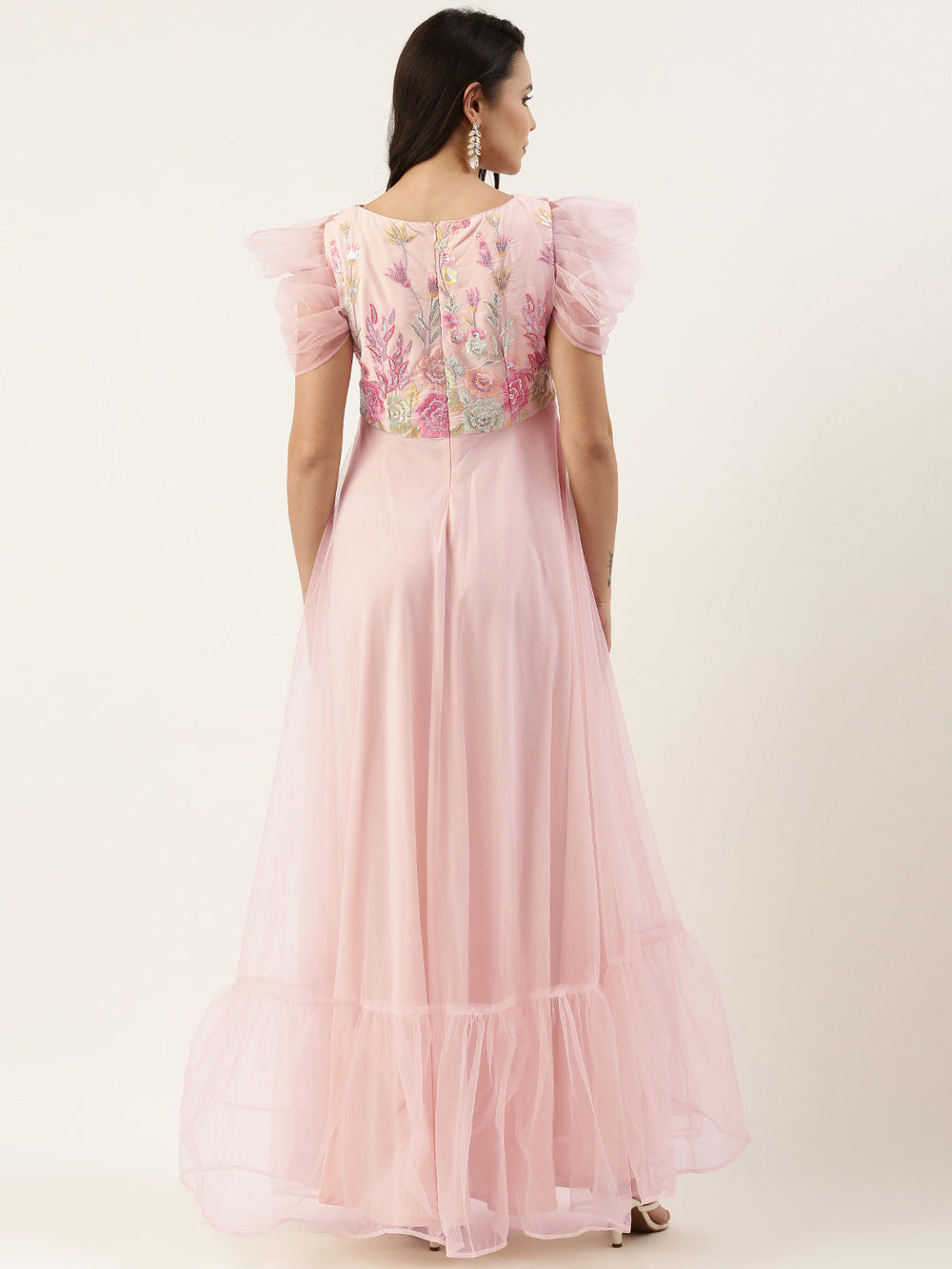 Peach-Georgette-Embroidered-Boat-Neck-Gown