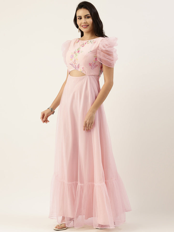 Peach-Georgette-Embroidered-Boat-Neck-Gown